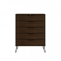 Manhattan Comfort 154GMC5 Rockefeller 5-Drawer Tall Dresser with Metal Legs in Brown